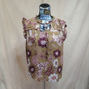 Joie Floral Ruffle Sleeve Blouse - Pink and Brown